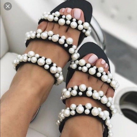 Zara Shoes - Zara Pearly Pearl Strappy Sandals Slides US 9 / Euro 40 # 2600/201 BLOGGER FAVE